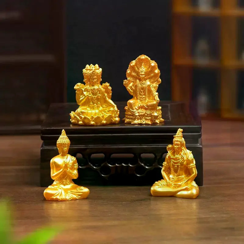 statues bouddha or art asiatique décoratives base bois motifs sculptés