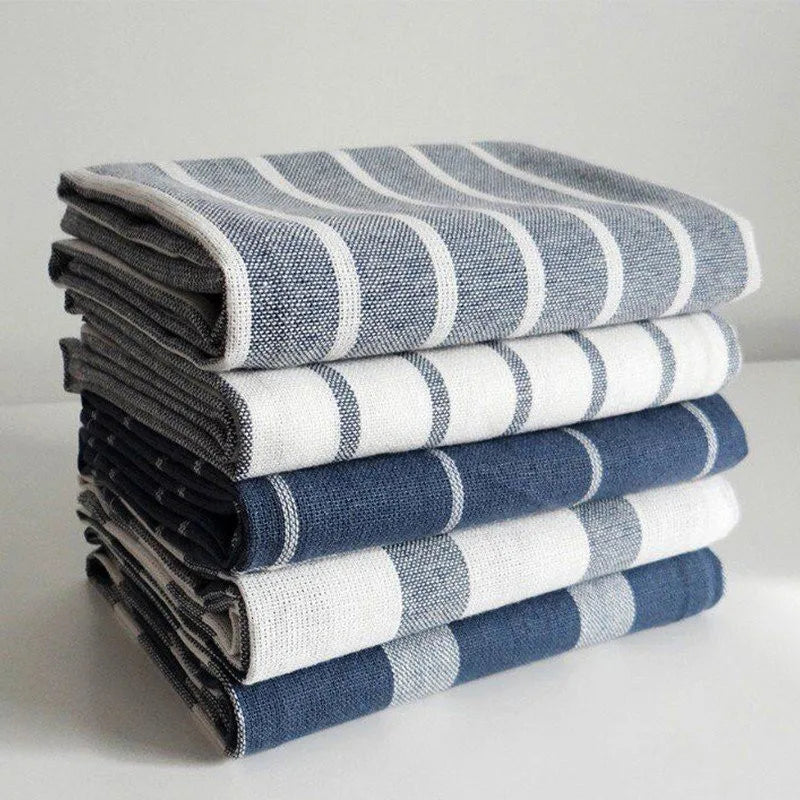 serviettes table coton bleu marine blanc rayures carreaux classique rustique
