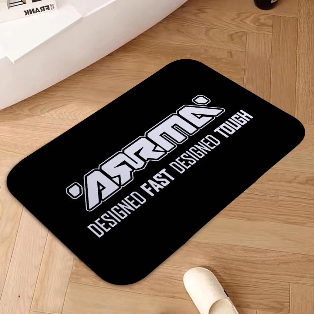 tapis moderne noir rouge antidérapant sol bain porte mousse pe polyester logo texte