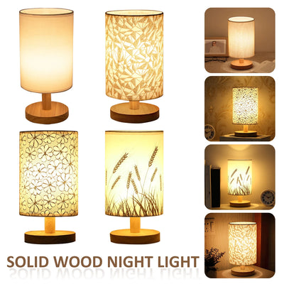 Lampe de chevet en lin avec abat-jau blanc et base en bois