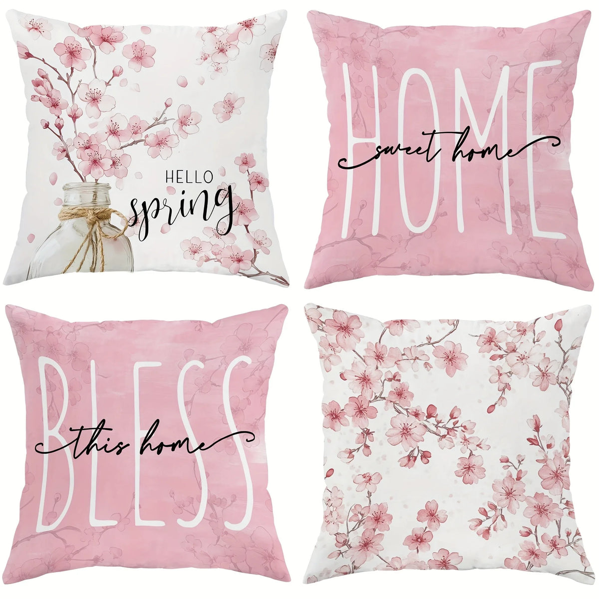 housse coussin imprimé fleurs roses hello spring sweet opaque moderne 45x45cm polyester