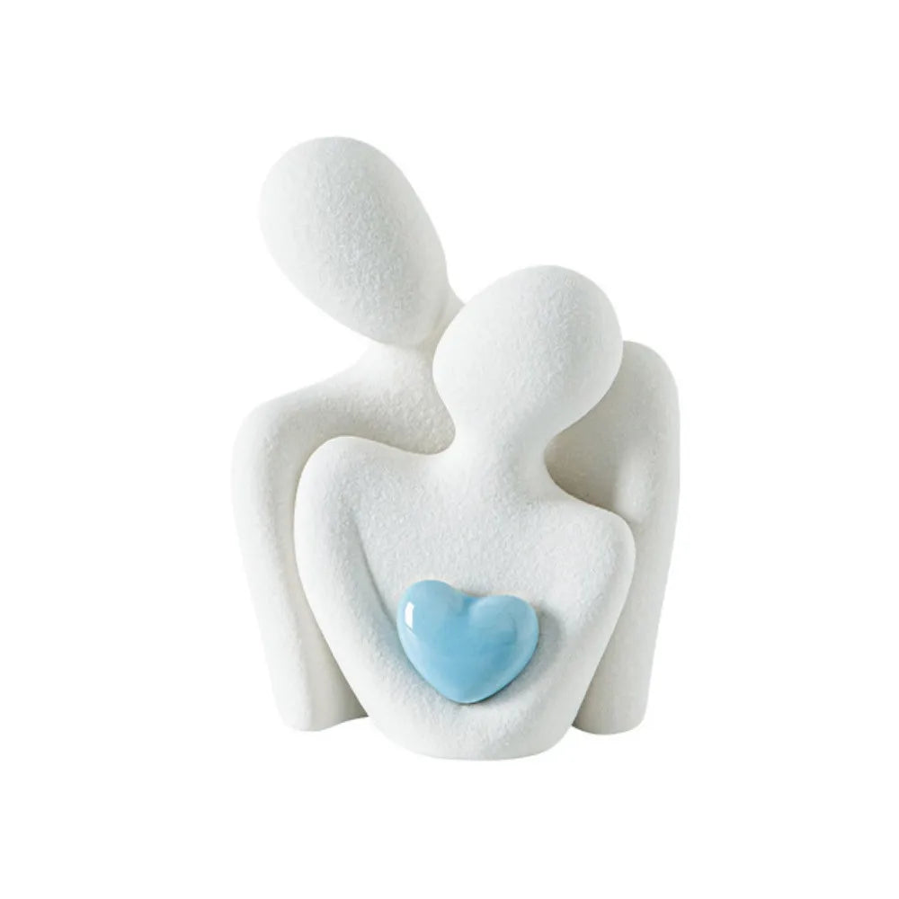 sculpture abstraite moderne résine figurative humaine coeur blanc rouge or