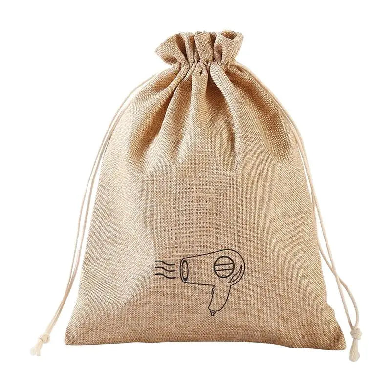 sac tissu sèche cheveux portable sacs outils capillaires voyage rustique toile texture jute.lin chambre