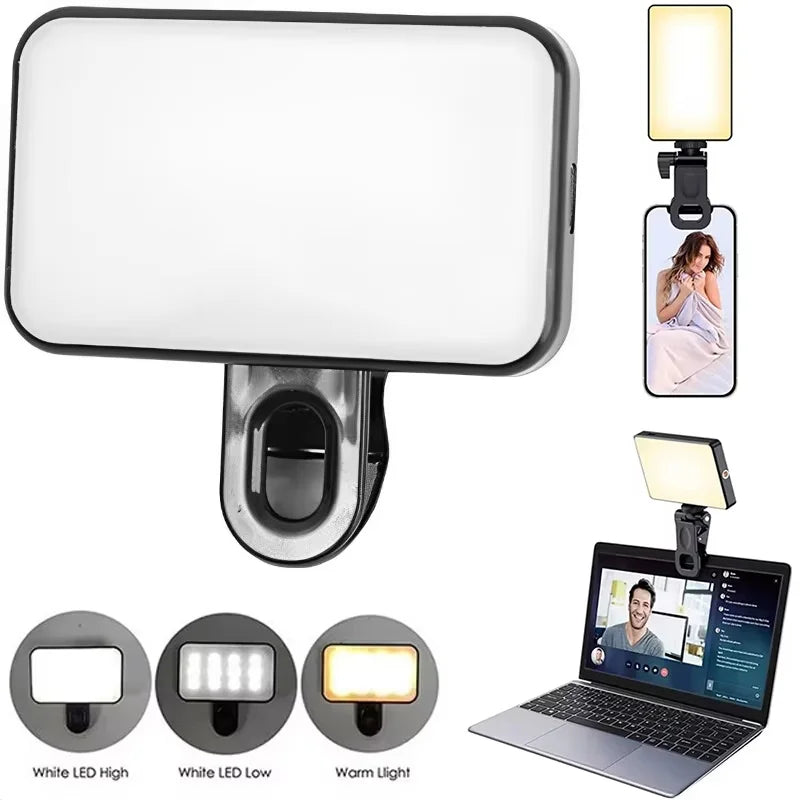 lampe led portable rechargeable blanc noir réglable clip moderne compact selfie