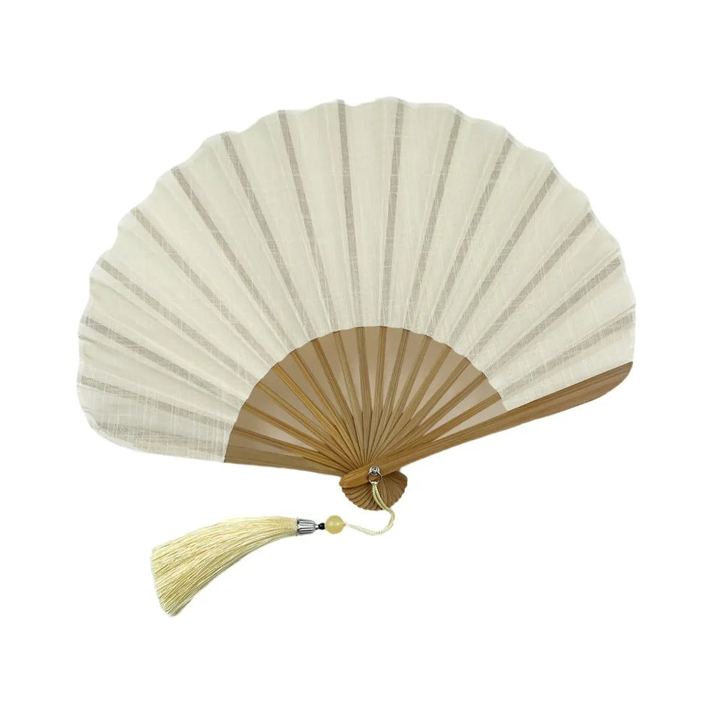 éventail pliant rose vert classique rayures fines pompon traditionnel blanc crème