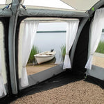 rideaux blancs tente camping transparents imperméables crochets métalliques robustes fixations modernes fonctionnels
