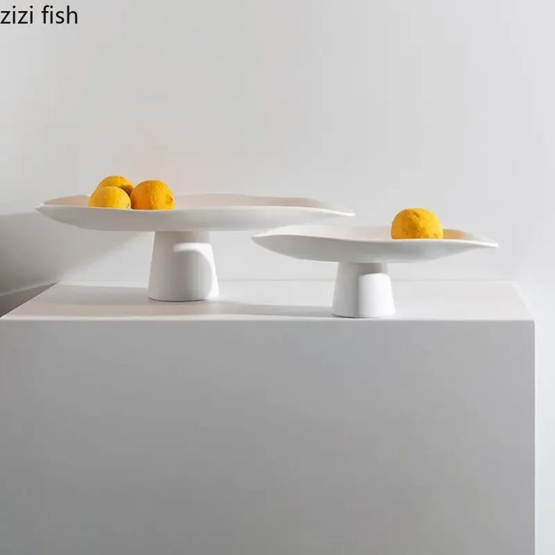 support fruits céramique blanc noir moderne assiette dessert gâteaux collations rangement plateau lisse