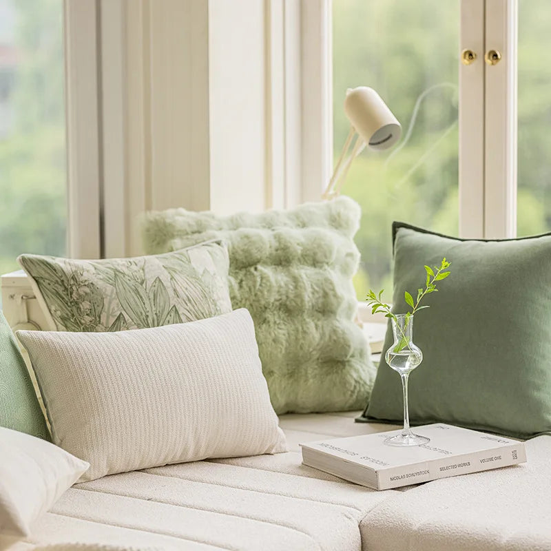 housse coussin motif floral moderne vert clair fond beige polyester 45x45cm decoration salon véhicule