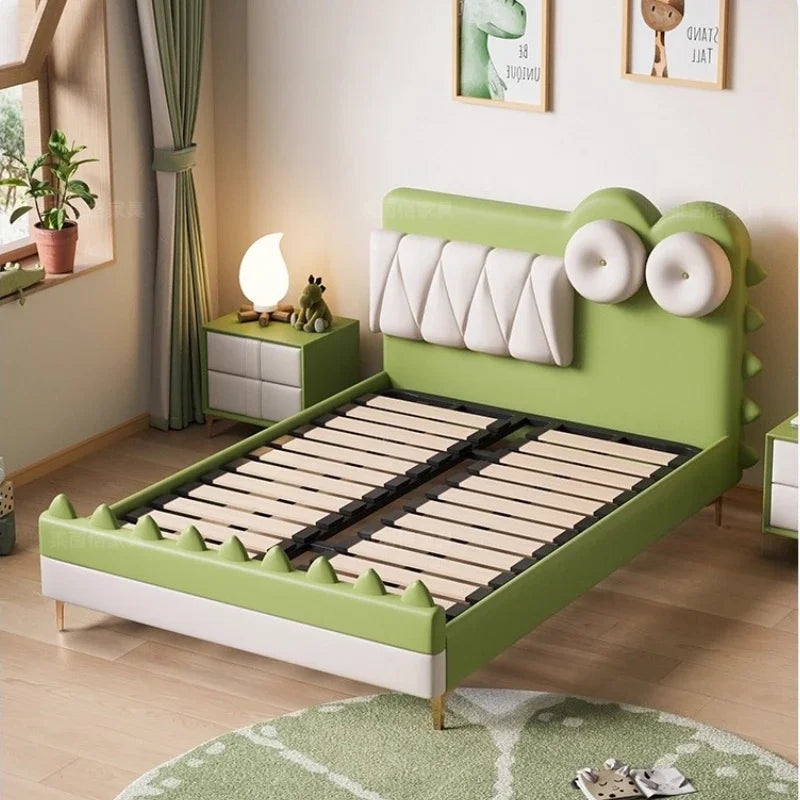 lit enfant vert clair simili cuir crocodile contemporain table chevet tapis jouets bois chambre