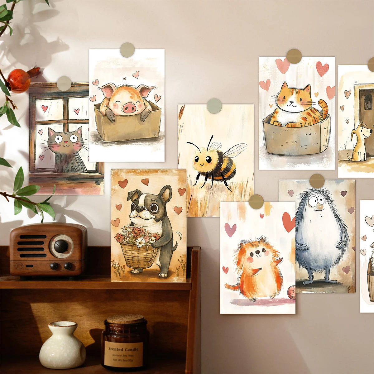 cartes postales animaux mignonnes multicolores dessin animé clips magnétiques decoration murale pieces fêtes cadeaux