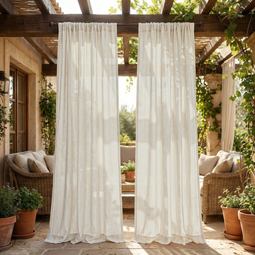 rideau extérieur beige clair rayures fines semi transparent moderne minimaliste jardin