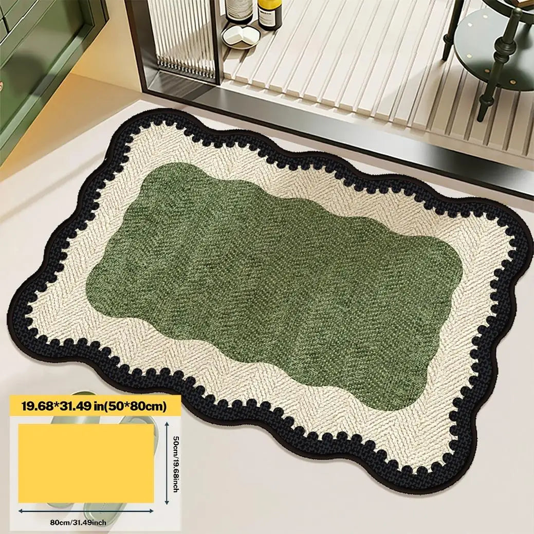 tapis bain vert rayures bordure dentelée moderne élégant imperméable antidérapant polyester usage maison hôtelextérieur
