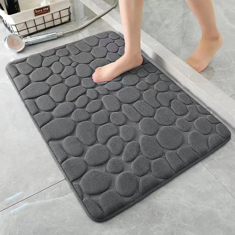 tapis bain antidérapant mousse polyester texture cailloux moderne noir gris