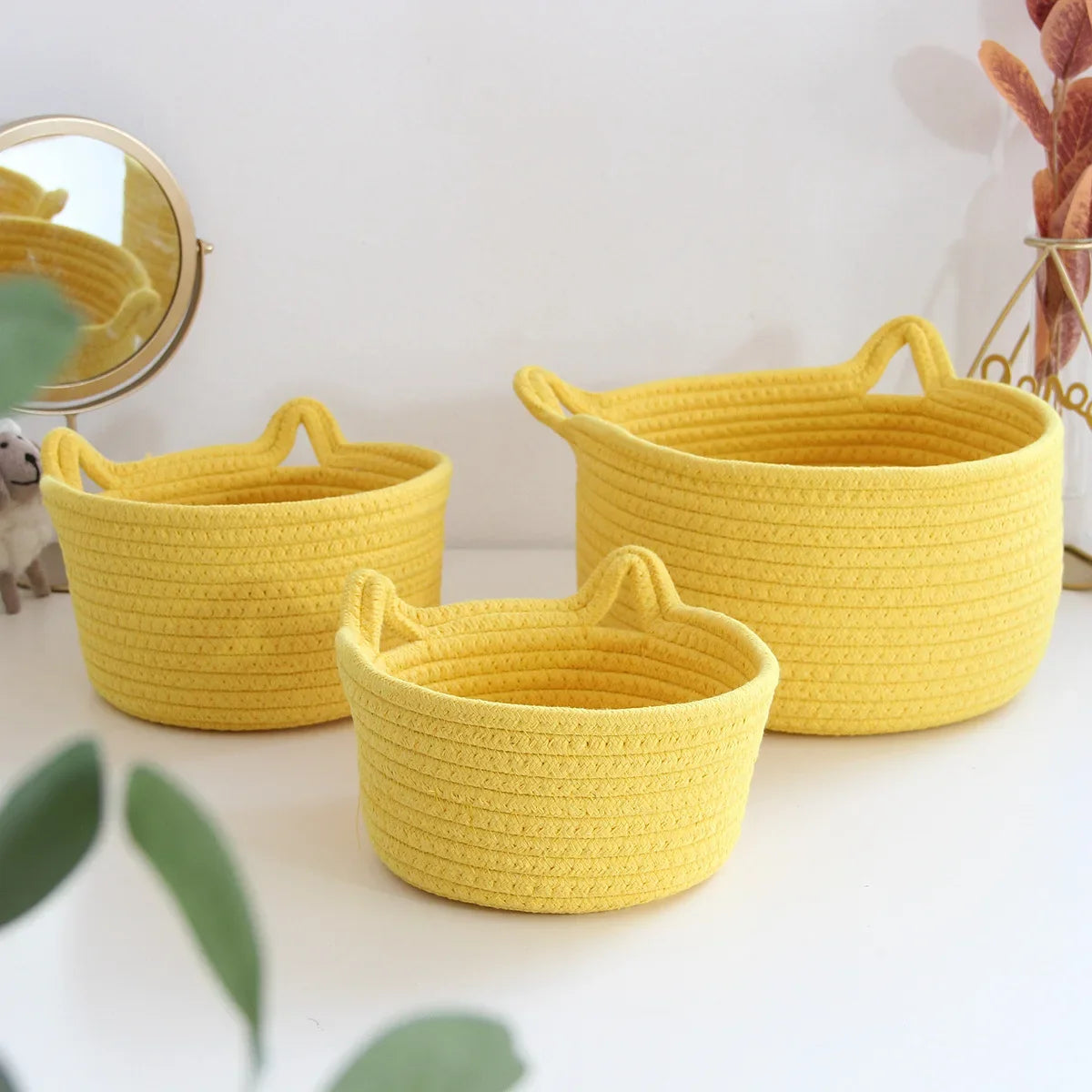 panier rangement tissu poignées cosmétiques petits objets moderne