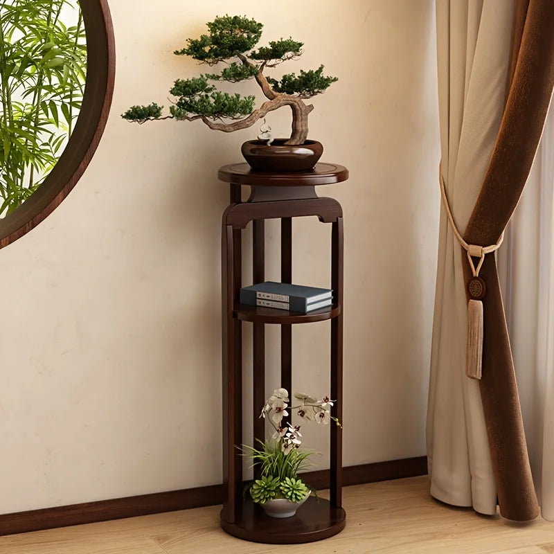 support plante bois massif moderne minimaliste intérieur vases différents livres finition brillante