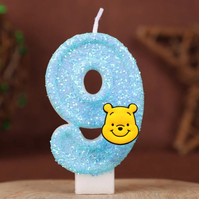 bougies numériques pailletées winnie ourson anniversaire enfant bleu jaune
