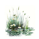 sticker mural paysage aquatique fleurs blanches herbe réaliste adhésif intérieur extérieur carreaux muraux moderne