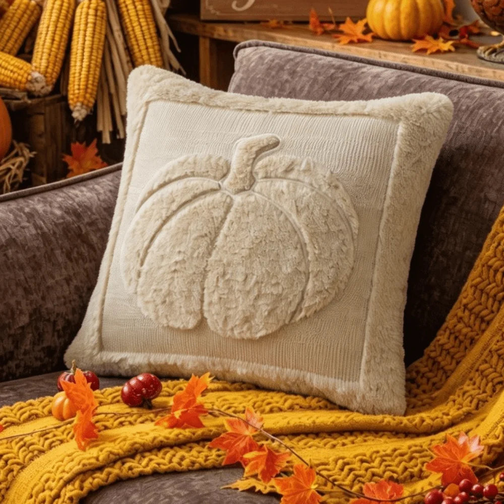 taies d'oreiller citrouille orange beige motifs imprimés jacquard doux polyester opaques maison