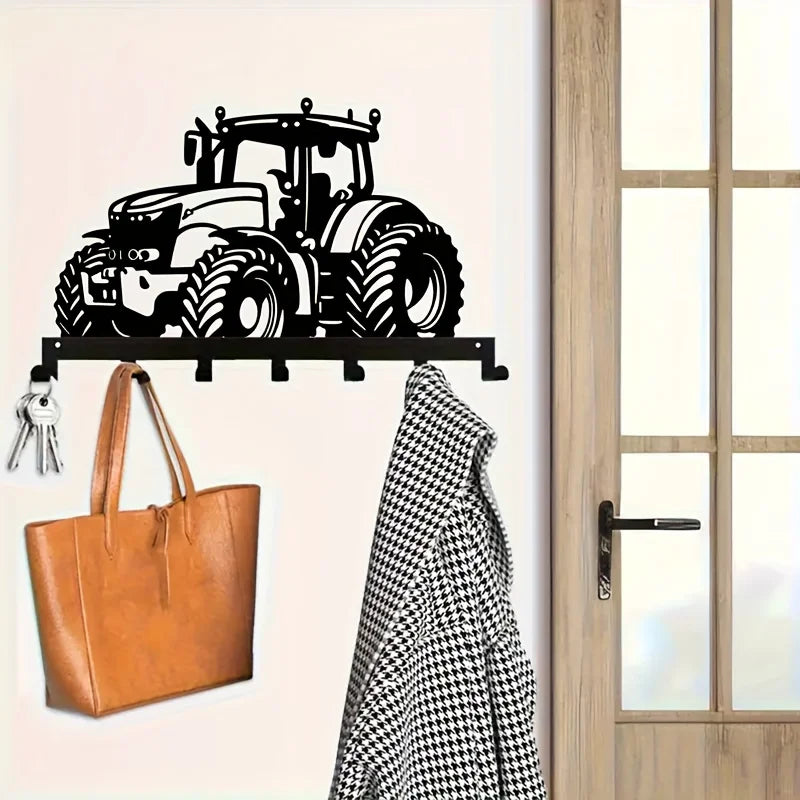 porte clés mural tracteur noir vis crochets accessoires moderne décoration agricole métal organisateurintérieur