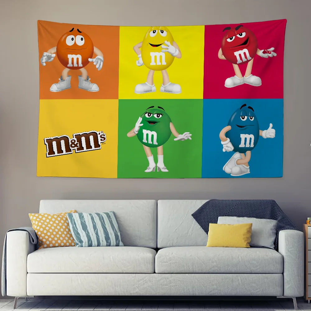 tapisserie murale décor chambre enfant motif personnages chocolat coloré pop art tissu suspendu