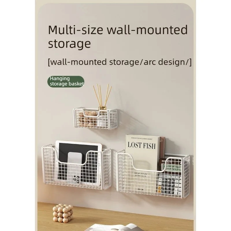 paniers rangement mural adhésifs noir maille métallique moderne cuisine sans perçage