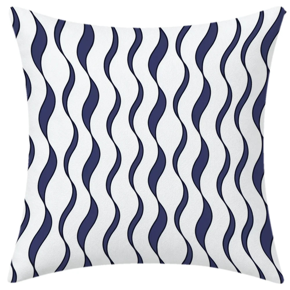 housse coussin bleu marine motif géométrique feuilles palmier sweet moderne minimaliste polyester