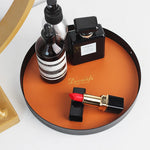 présentoir rond moderne plateau uni vert foncé orange noir maquillage soins parfums cosmétiques table