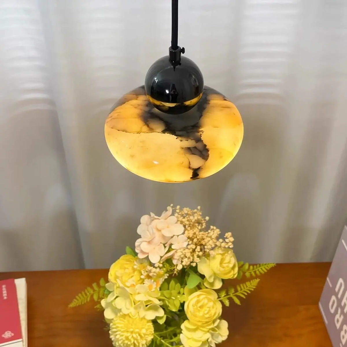 suspension lumineuse marbre moderne noir blanc gris jaune opaque E27 15cm