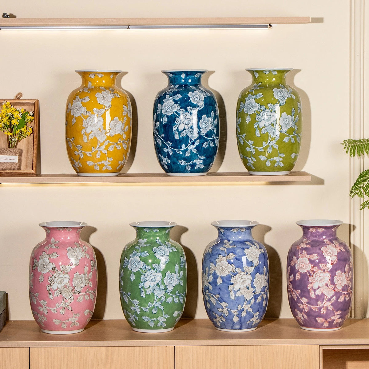 vases décoratifs fleurs classiques jaune bleu vert rose violet opaques