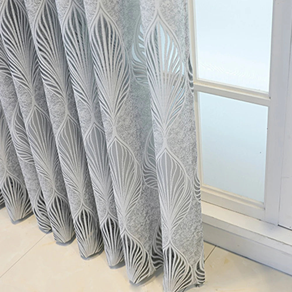 rideau jacquard fleuri gris moderne élégant tulle polyester semi transparent salon