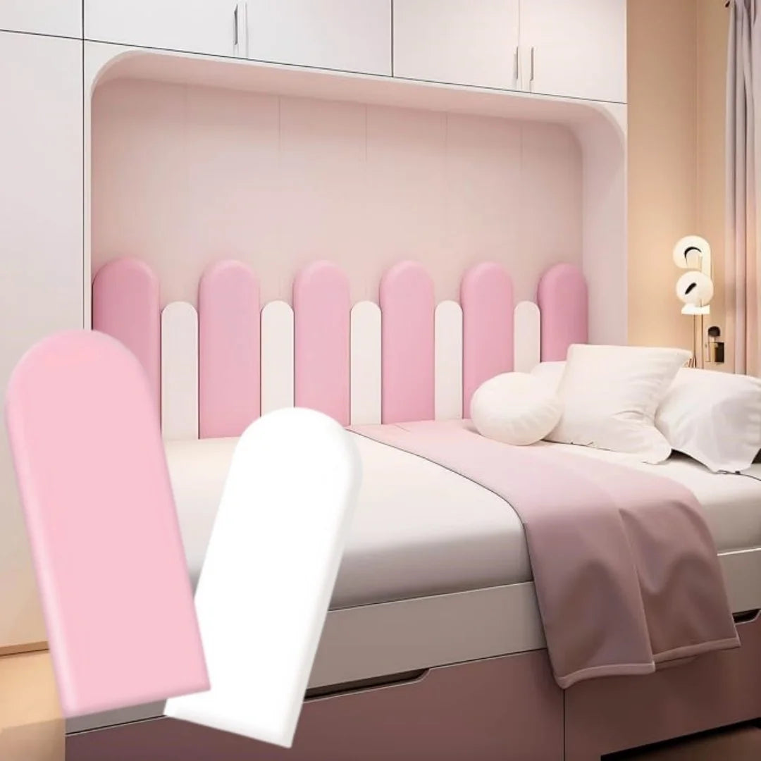 panneau mural 3d moderne deco enfantine rose blanc beige bleu clair autocollant protection murale