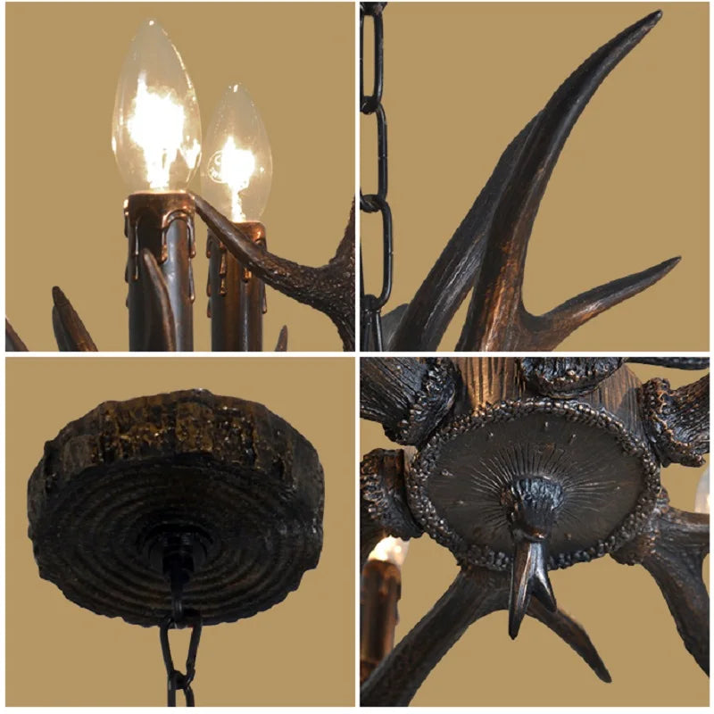 lustre rustique vintage têtes antlers noirs marron clair salon salle manger