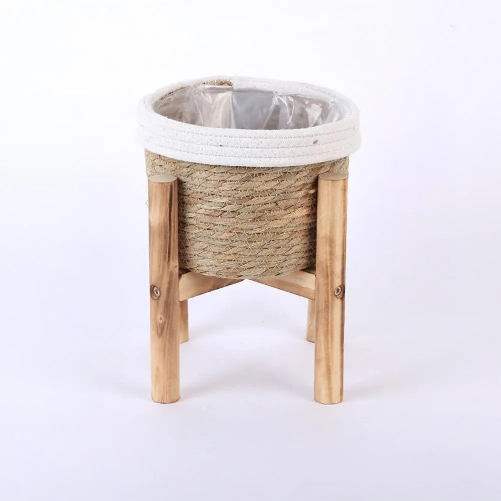 pots plante naturel blanc corde tressée bois rustique boho chic plastique transparentintérieurextérieurbalcon