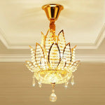 lustre pendentif crystal feuilles lotus doré éclairage led touch switch élégant salon chambre