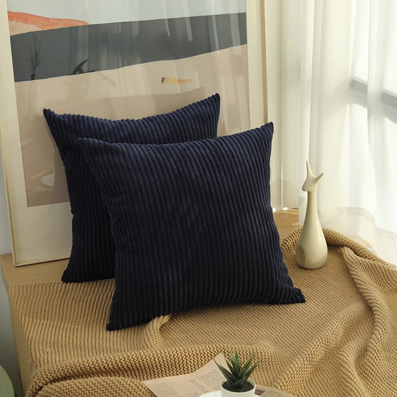 taies d'oreiller côtelées marron beige bleu moderne housse coussin lit chambre 45cm carré polyester