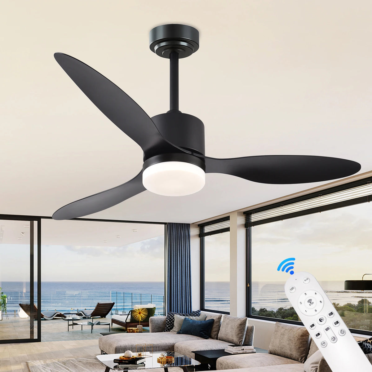 ventilateur moderne blanc led réversible télécommande 52 pouces adjustable silencieux