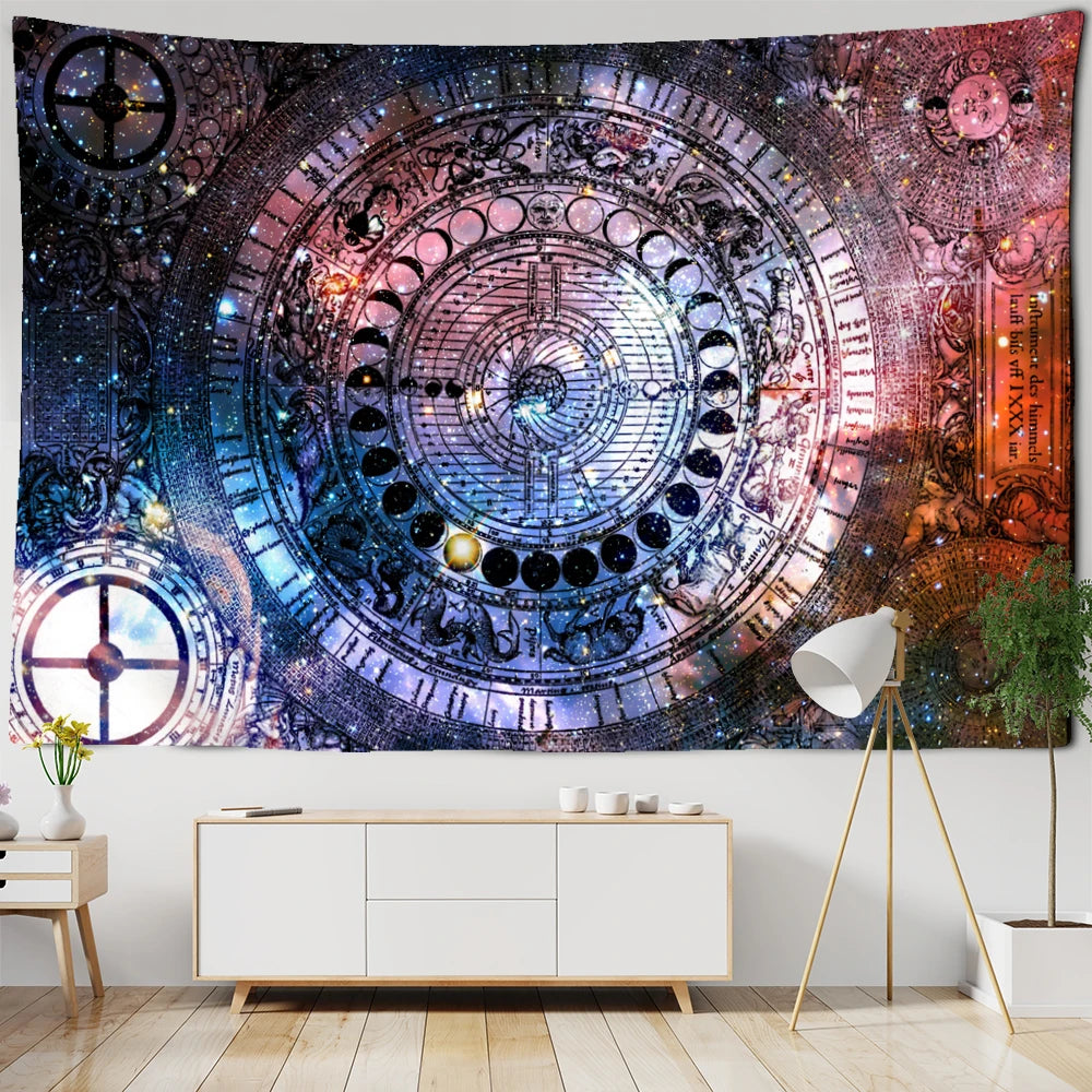 tapisserie moderne constellation bleu or constellations géométriques décoration murale living room tissu polyestère machine