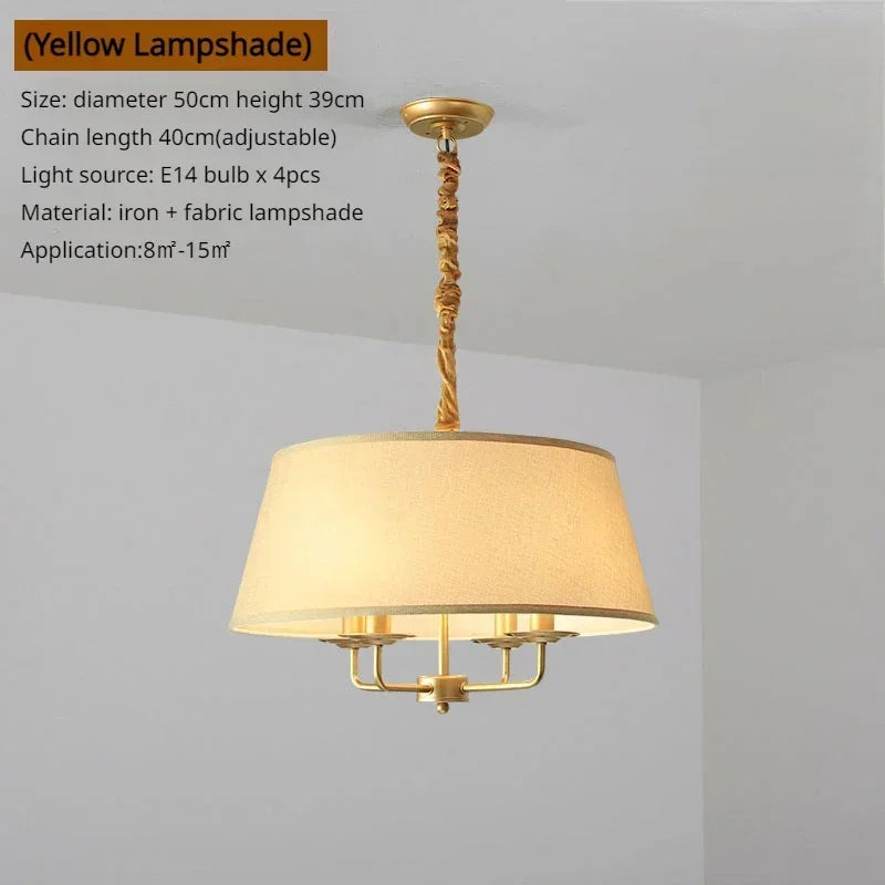 lampe suspendue or beige vert olive tissu fin métal minimaliste américaine chaîne ajustable ampoules
