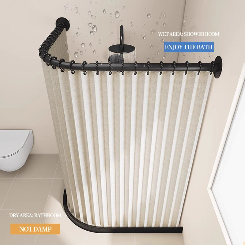 barre douche d'angle rideau moderne noir pliable carreaux texturés salle bain minimaliste