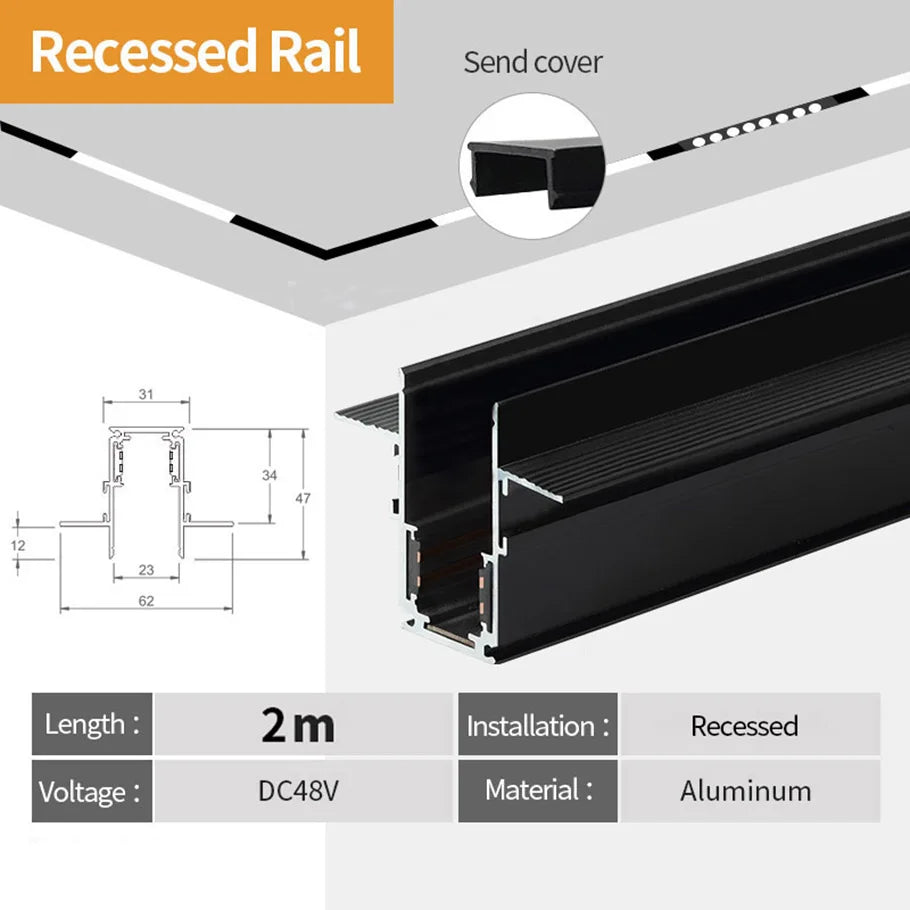 rail led magnétique noir mètres connecteurs d'angle clips fixation moderne