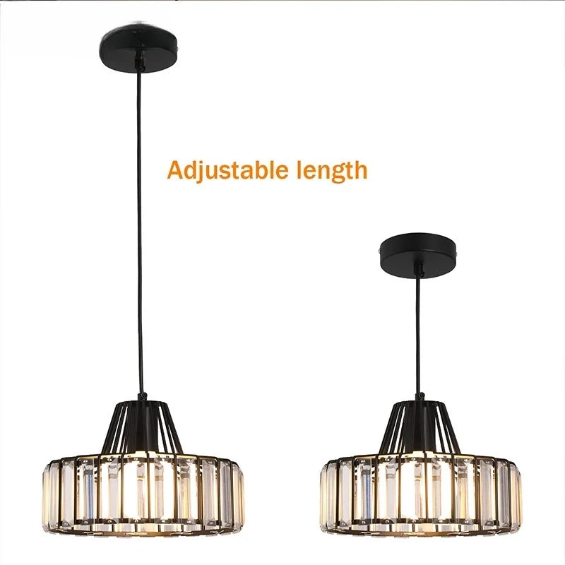 Suspension lumineuse moderne strass transparente noir doré élégante câble