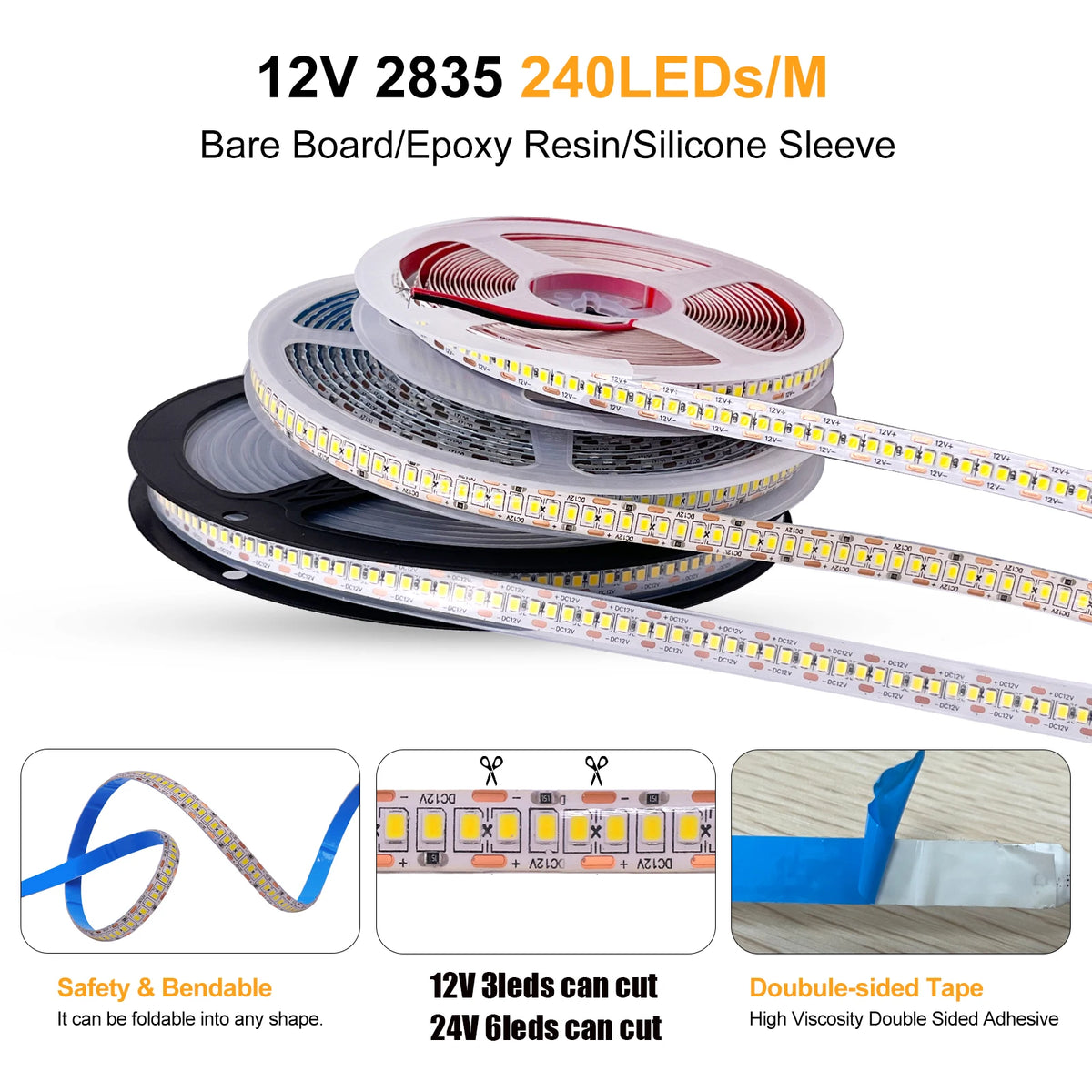 ruban led adhésif 12v 24v ip65 étanche couleurs blanc rouge bleu moderne