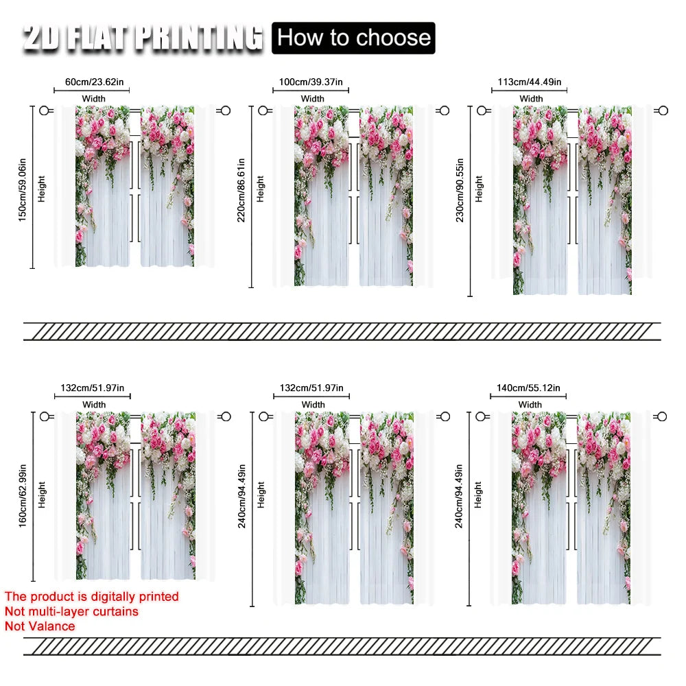 rideaux imprimés floral pivoines rose blanc modernes deux pièces polyester