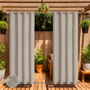 rideau extérieur imperméable plissé fixe moderne tissu uni beige gris opacité porche patio pergola