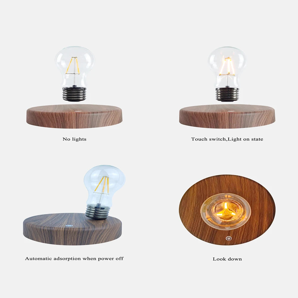 ampoule led flottante transparente moderne aimant base bois interrupteur tactile câble alimentation notice utilisation