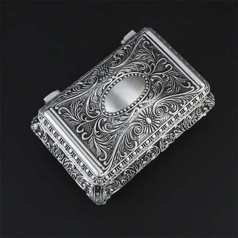 boîte bijoux argentée ornements floraux classique réutilisable rangement bijoux baroque cadenas vintage