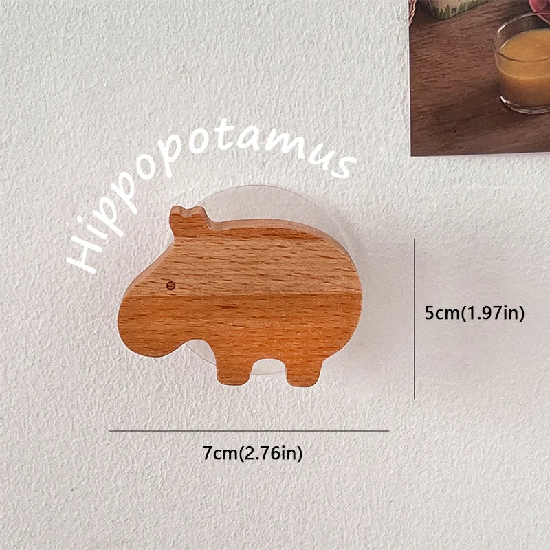 porte clés forme animaux bois naturel minimaliste suction lion girafe hippopotame tortue