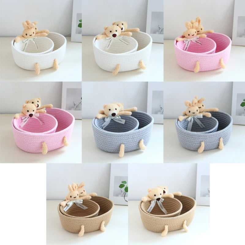 paniers tissu tressé blanc rose gris beige respectueux environnement moderne rustique ornemental large petit