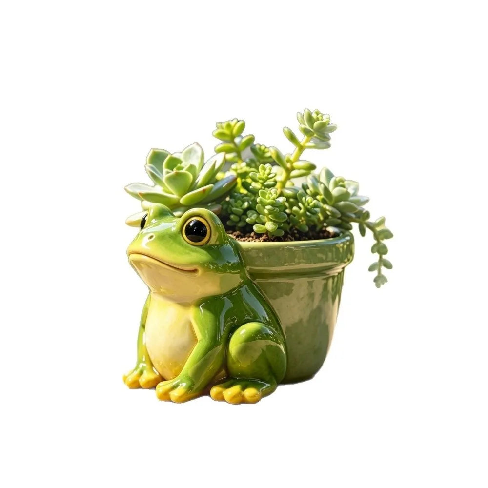 pot fleurs forme grenouille vert jaune succulentes décoration jardin animalier champêtre