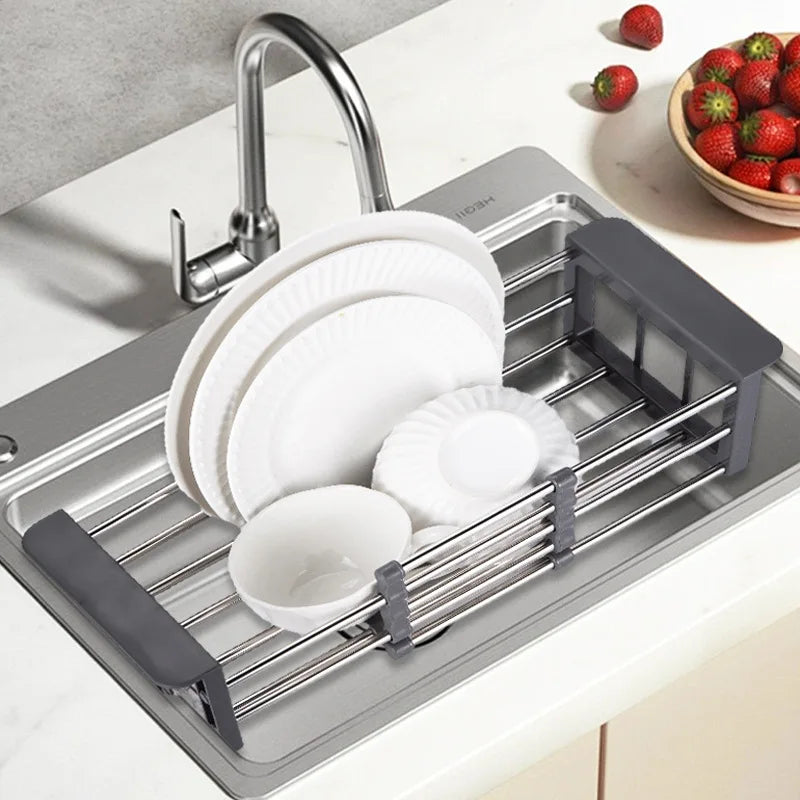 tapis séchage vaisselle pliable acier inoxydable moderne utilitaire évier cuisine rangement assiettes verres
